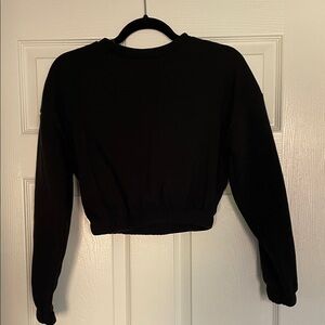 Black Cropped Crewneck fleece Sweatshirt